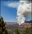 Smoke plume visible to the north