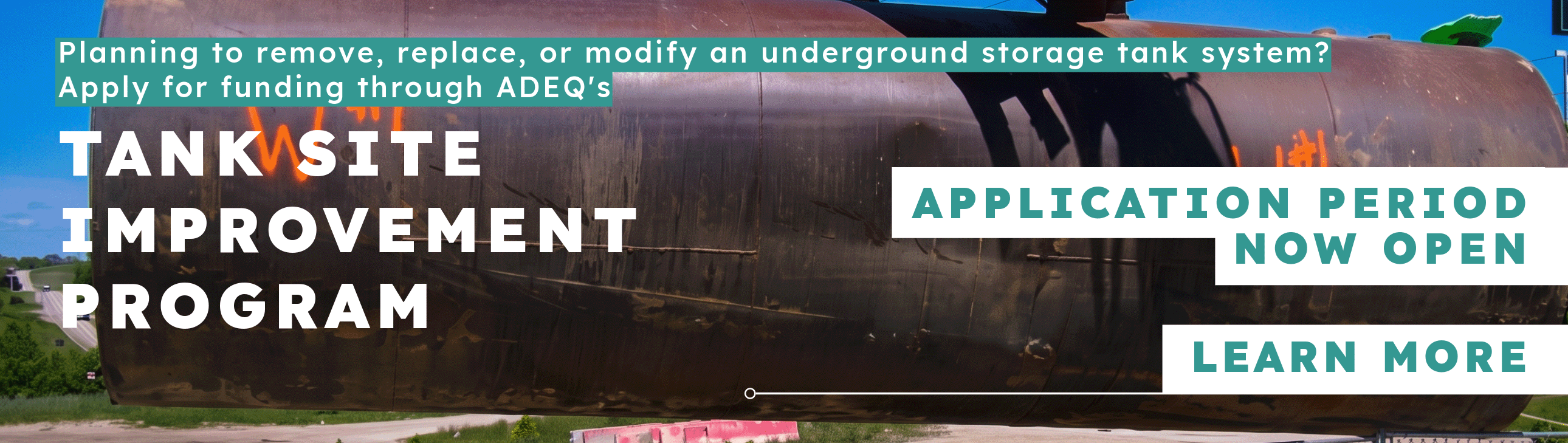 Image of a UST tank being pulled from the ground with a button that say's click to learn more about TANK SITE IMPROVEMENT PROGRAM